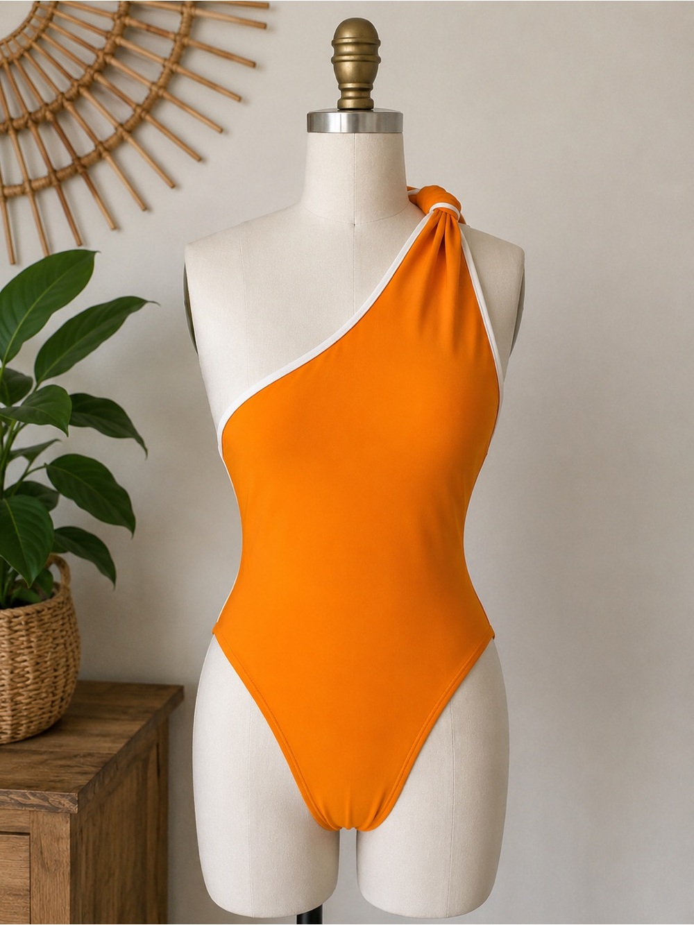 Johanna Ortiz Native Canoe One Shoulder bathingsuit Swimsuit Mustard Size Small